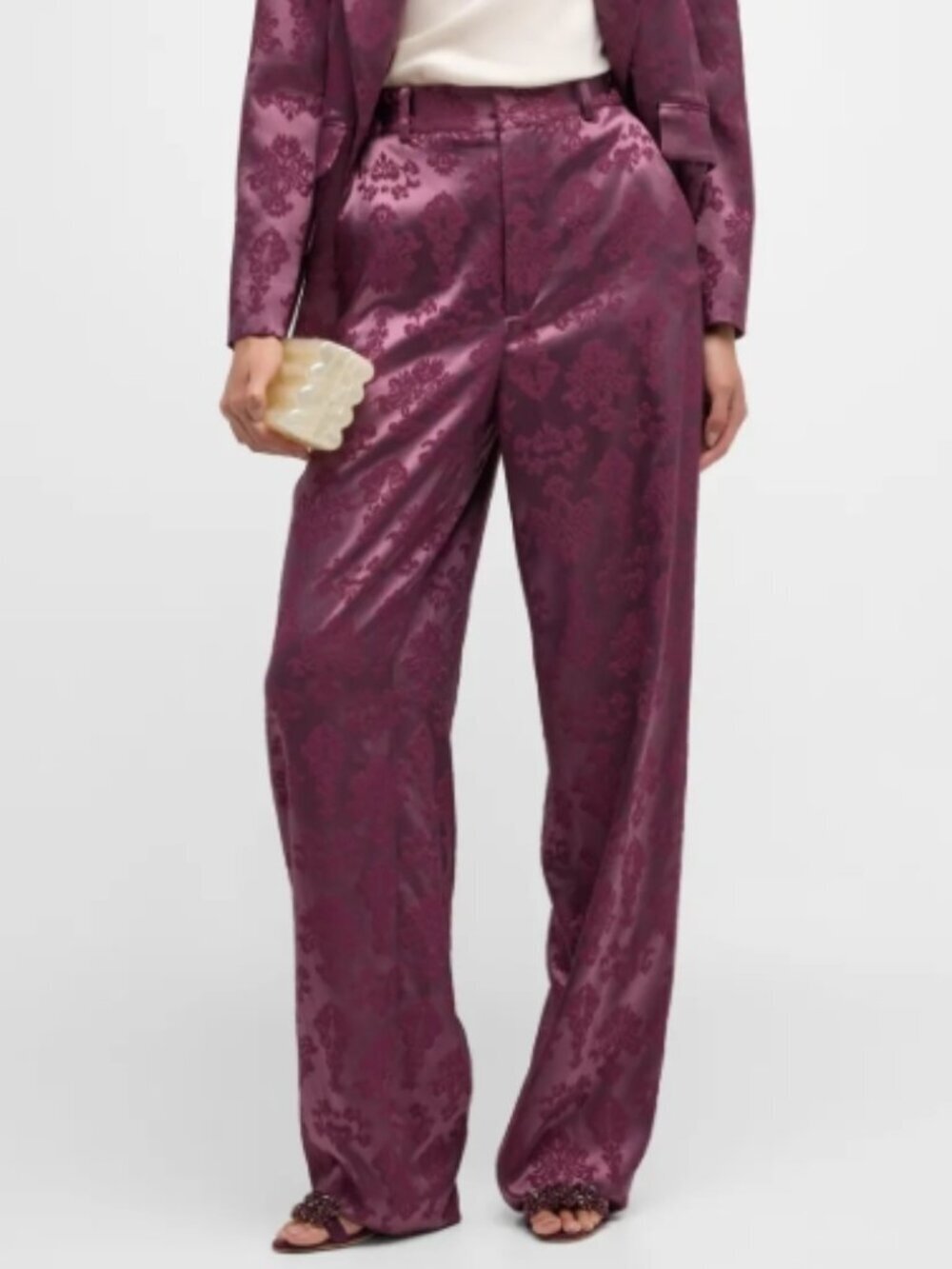 Cinq à Sept Collins Jacquard Wide‑Leg Pants Dark Fig Size 2 NWT